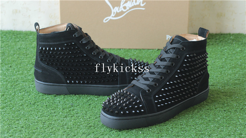 Super High End Christian Louboutin Flat Sneaker High Top Black Suede(With Receipt)